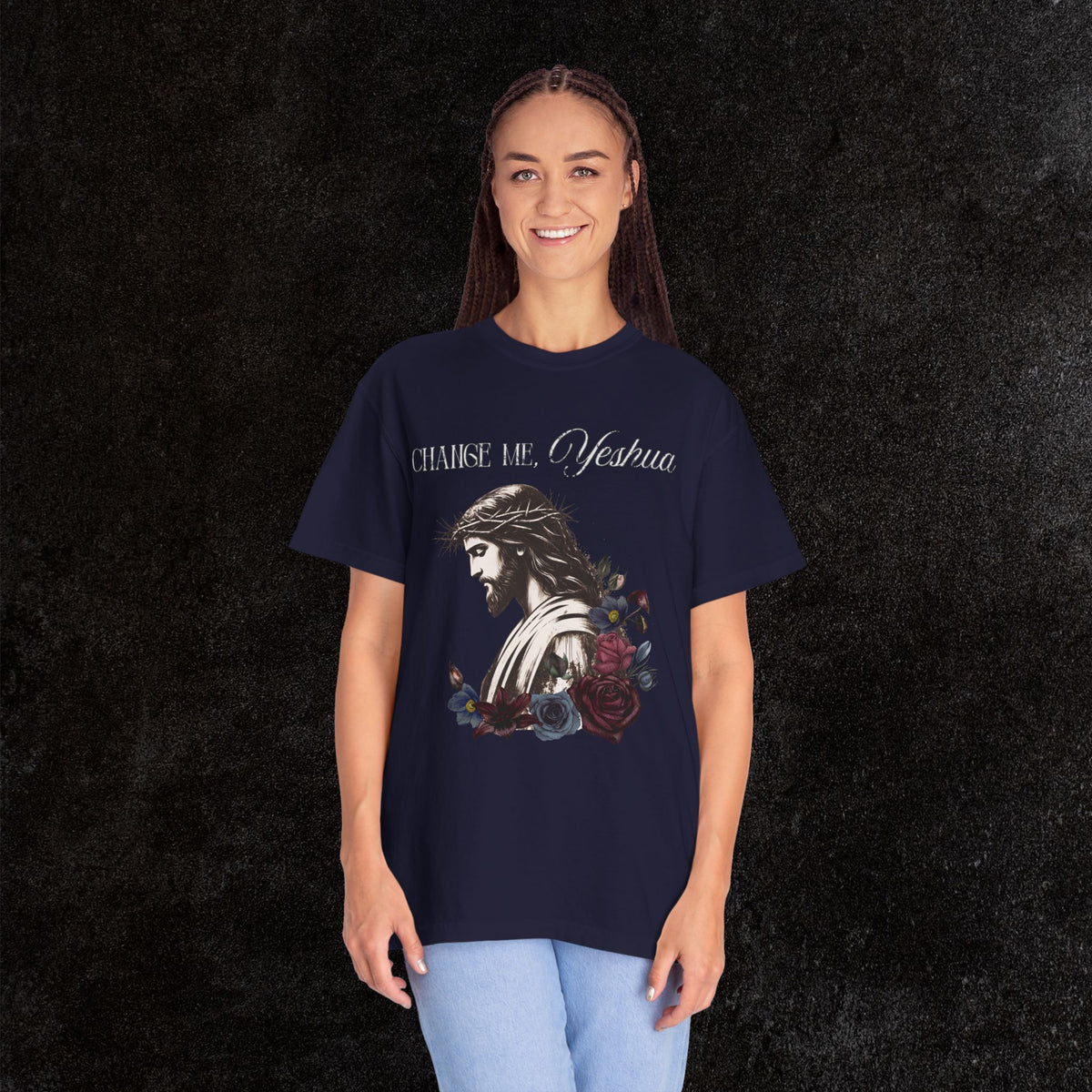 Change Me, Yeshua Comfort Colors Graphic Tee | Jesus Dark Floral