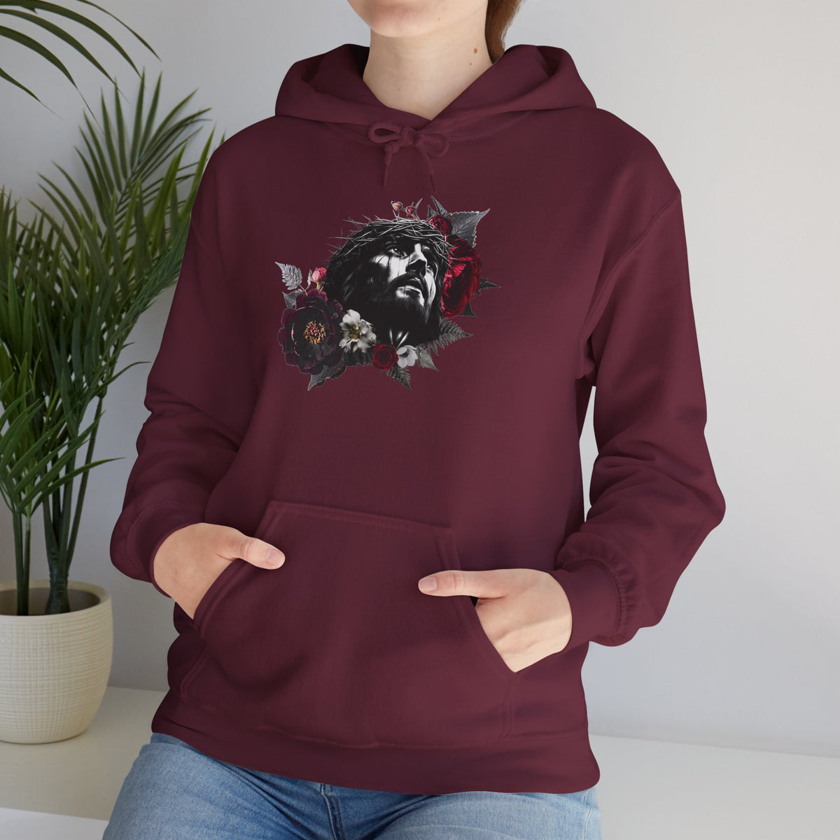 Crowned in Thorns Jesus Hoodie | Dark Floral Christian Sweatshirt