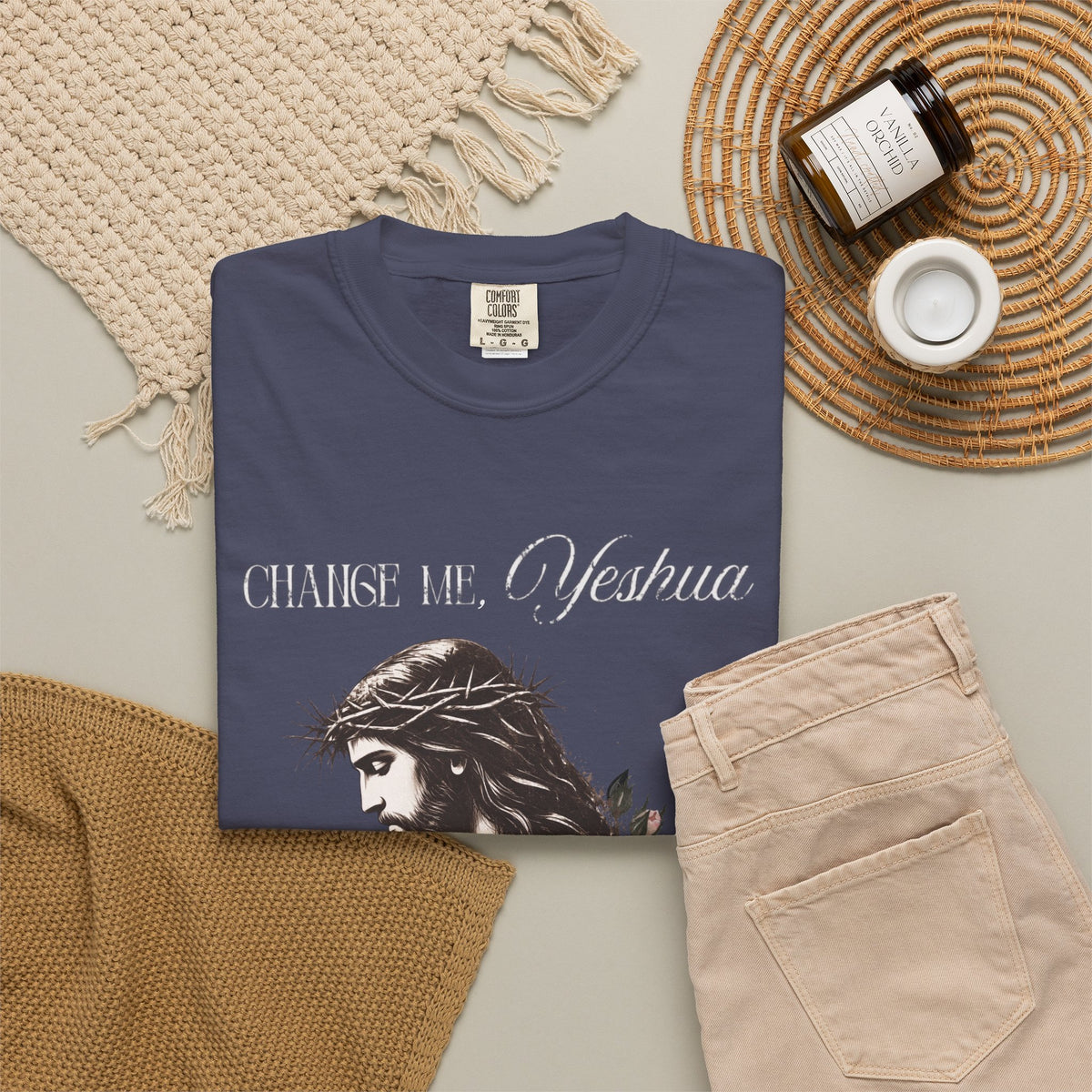 Change Me, Yeshua Comfort Colors Graphic Tee | Jesus Dark Floral