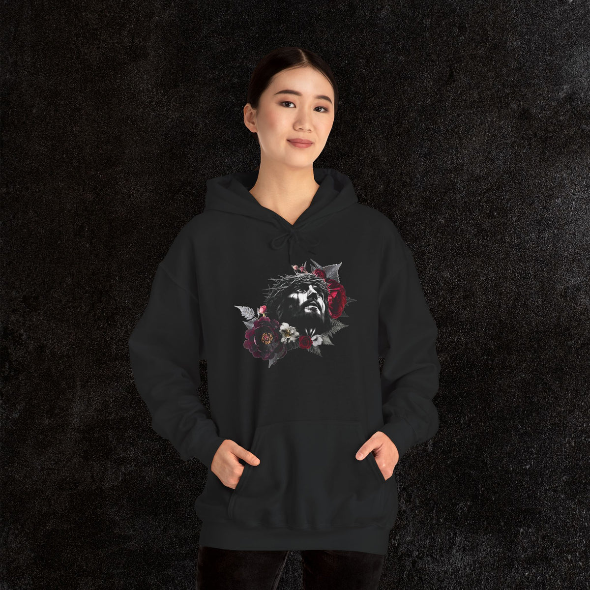 Crowned in Thorns Jesus Hoodie | Dark Floral Christian Sweatshirt