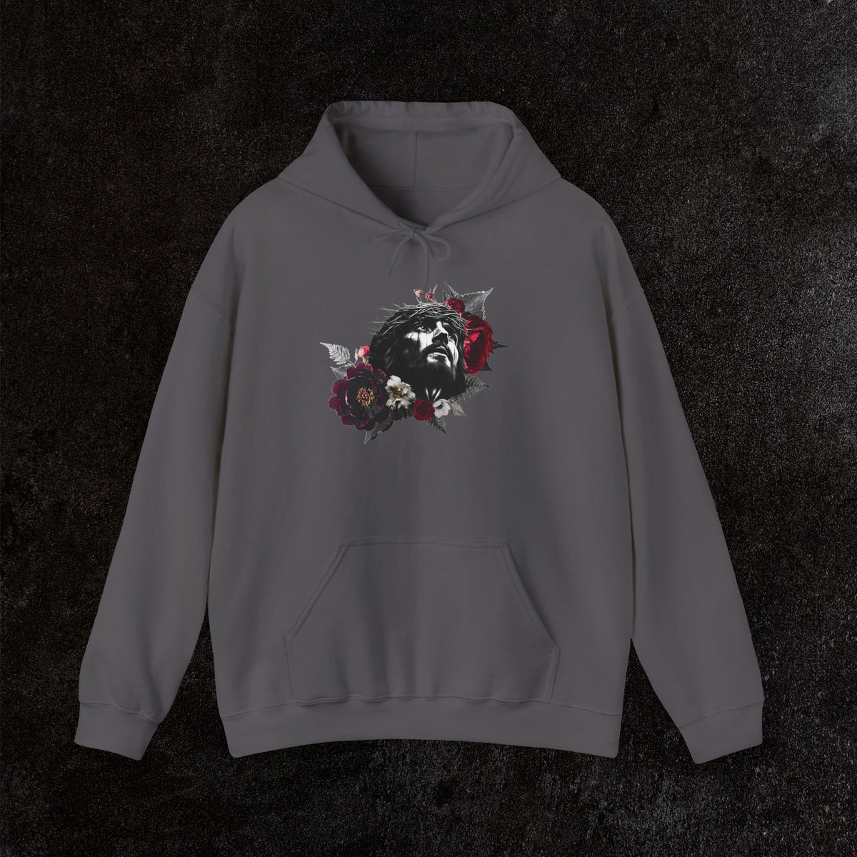 Crowned in Thorns Jesus Hoodie | Dark Floral Christian Sweatshirt