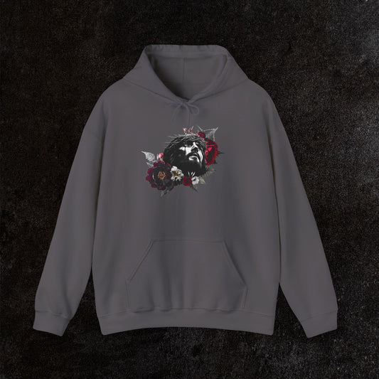 Crowned in Thorns Jesus Hoodie | Dark Floral Christian Sweatshirt