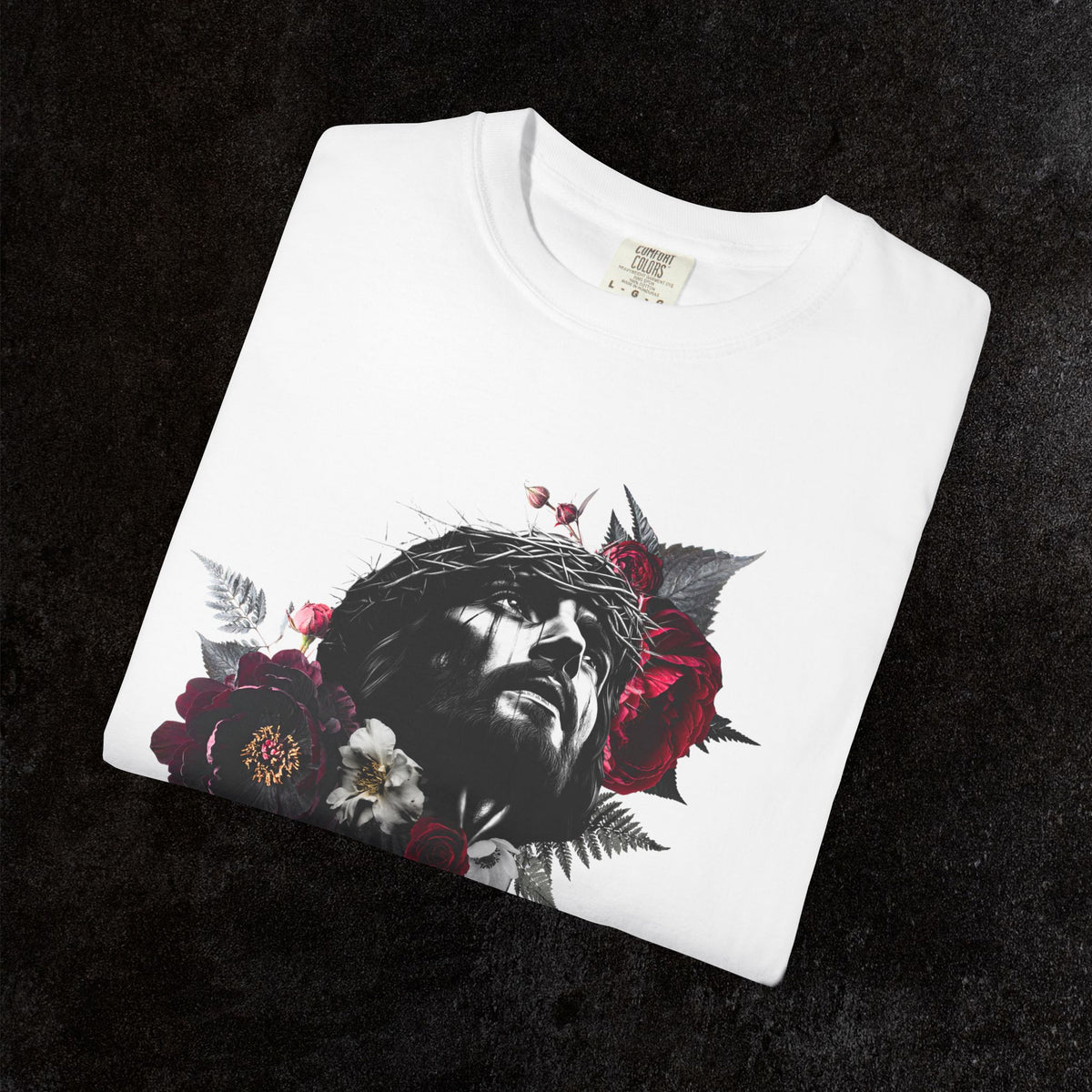 Crowned in Thorns Jesus Comfort Colors Graphic Tee | Dark Floral