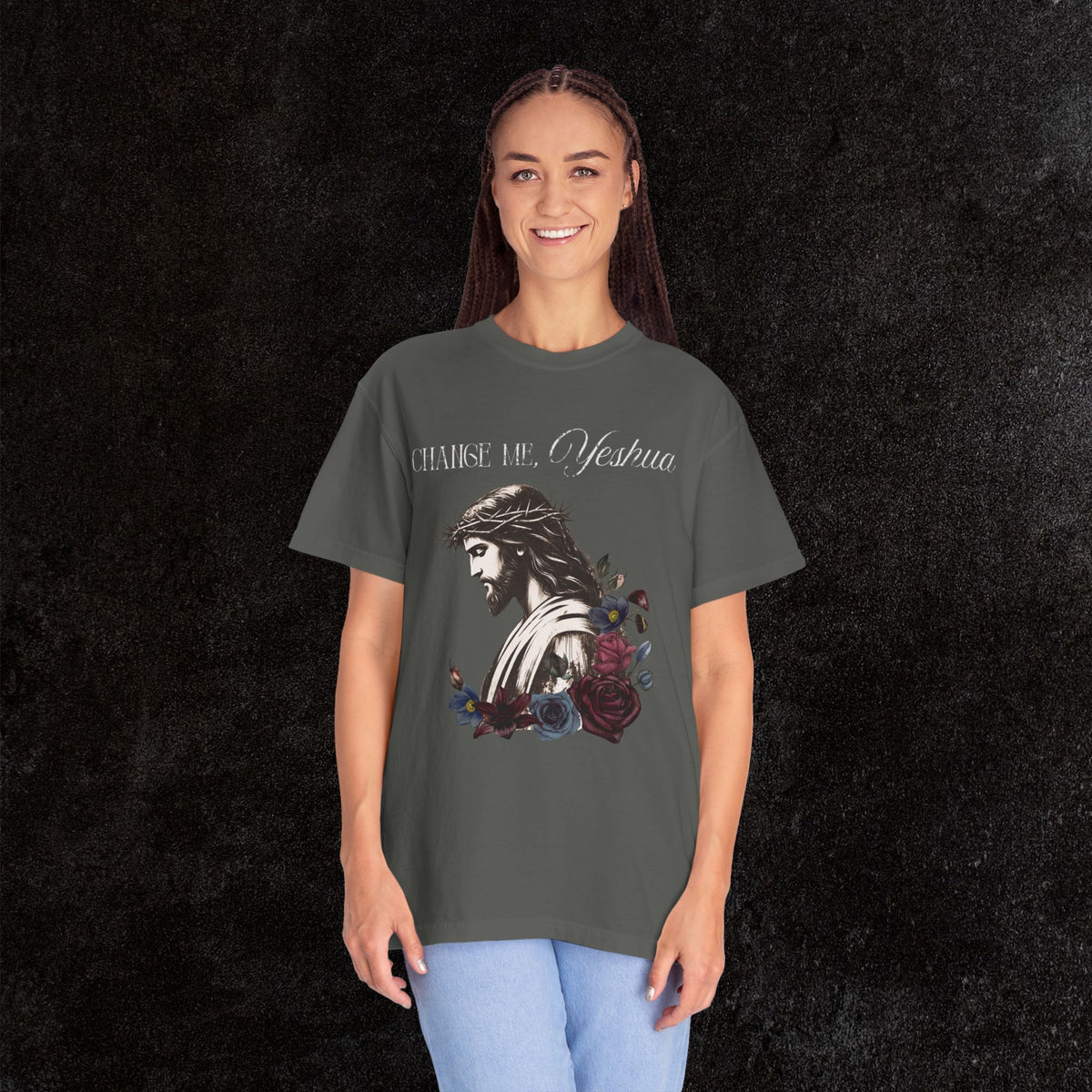 Change Me, Yeshua Comfort Colors Graphic Tee | Jesus Dark Floral