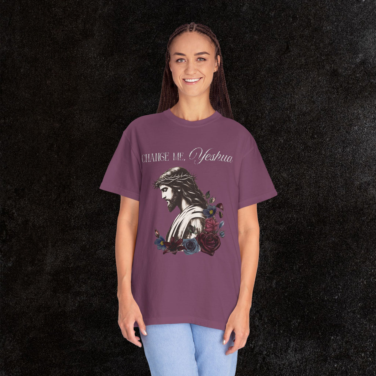 Change Me, Yeshua Comfort Colors Graphic Tee | Jesus Dark Floral