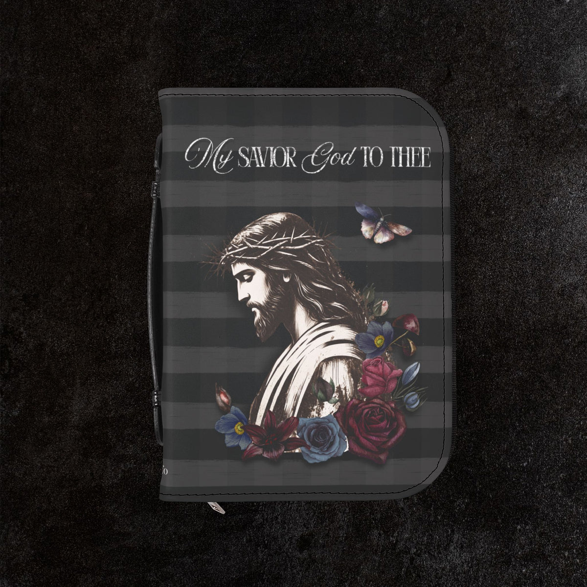 Zippered Yeshua Bible Cover — Floral Jesus Portrait & Cross Design