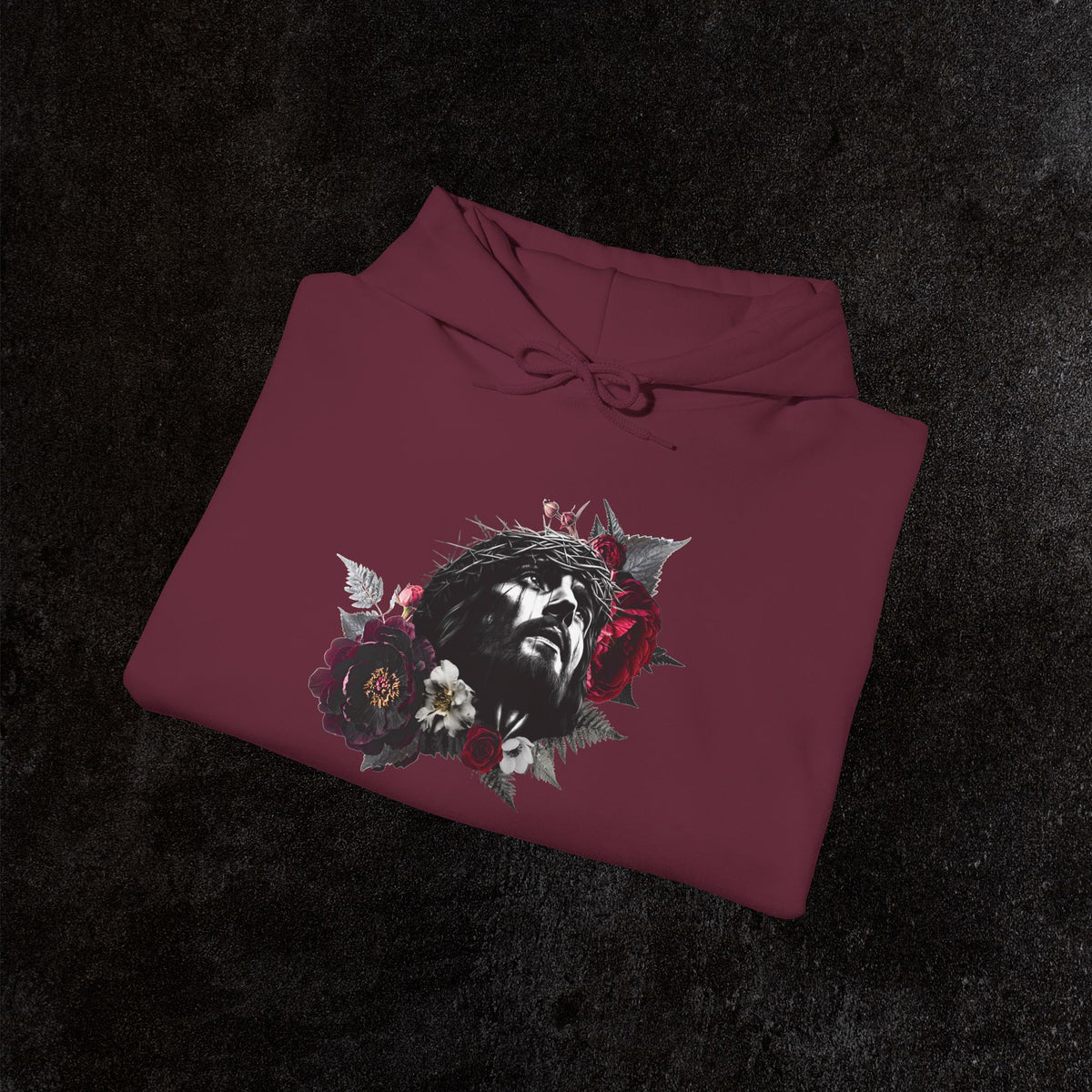 Crowned in Thorns Jesus Hoodie | Dark Floral Christian Sweatshirt