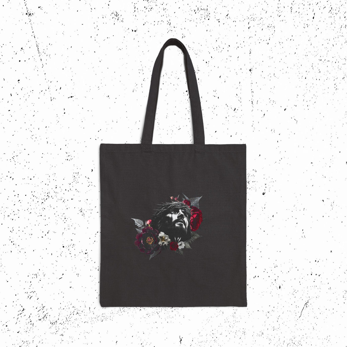 Jesus Crown of Thorns Floral Tote | Cotton Canvas Tote Bag