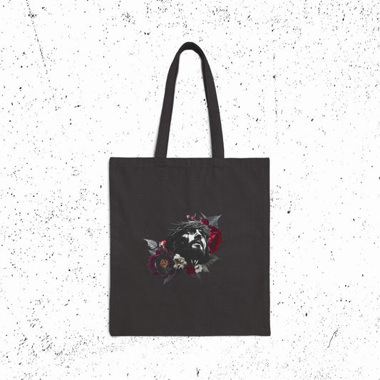 Jesus Crown of Thorns Floral Tote | Cotton Canvas Tote Bag