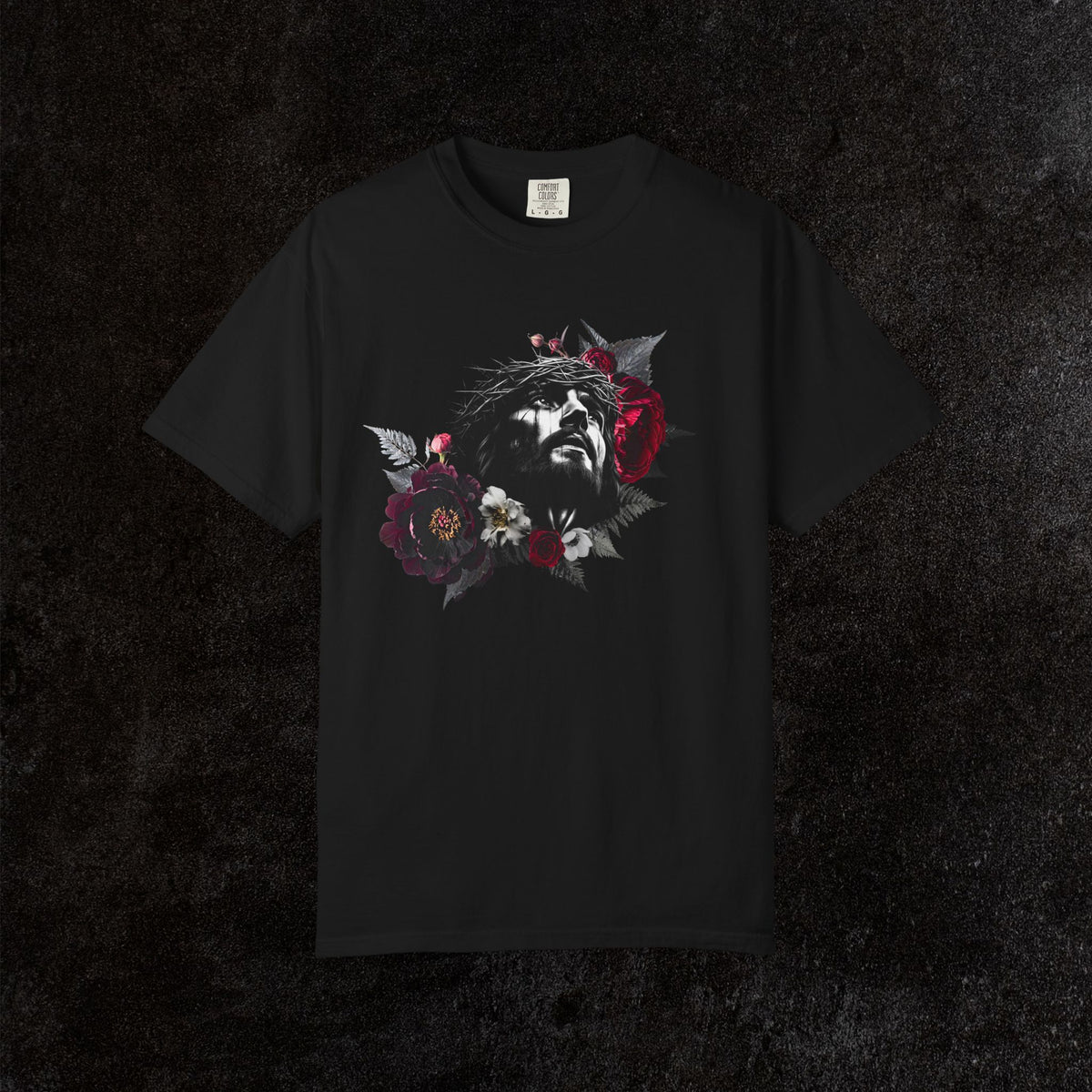Crowned in Thorns Jesus Comfort Colors Graphic Tee | Dark Floral