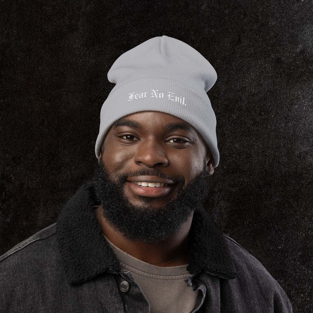 Knit Beanie — "Fear No Evil" Embroidered Cuff Beanie